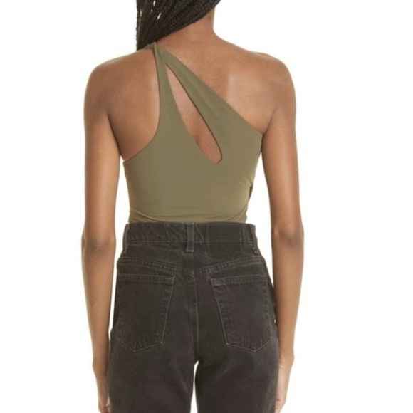 Alix NYC Page Army Green One Shoulder Cutout Bodysuit Keyhole Asymmetrical XS - Picture 4 of 10